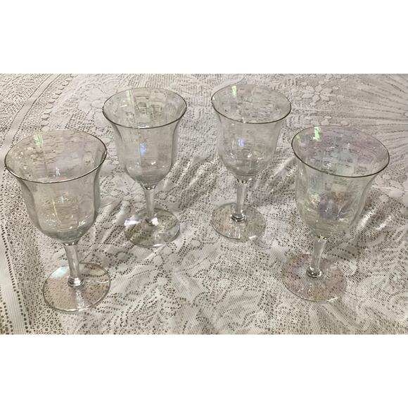 Vintage Fostoria Iridescent Rainbow Sheen Luster Wine Glasses Set Of 4 - Picture 2 of 9